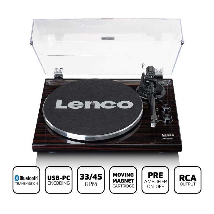 Lenco Platenspeler met Bluetooth® transmissie donkerbruin in de groep HOME ELECTRONICS / Audio & Beeld / Thuisbioscoop, Hifi en Draagbaar / Compacte stereo- en platenspelers bij TP E-commerce Nordic AB (C81432)