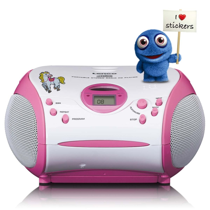 Lenco Boombox met CD-speler FM-radio en stickers Roze in de groep HOME ELECTRONICS / Audio & Beeld / Thuisbioscoop, Hifi en Draagbaar / Radio & Wekkers / Draadloze audiozender bij TP E-commerce Nordic AB (C81438)