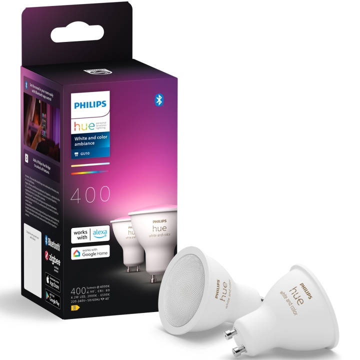 Philips Hue White and Color Ambiance GU10 400lm 2-pack in de groep HUISHOUDEN & TUIN / Smart home / Slimme verlichting bij TP E-commerce Nordic AB (C81476)