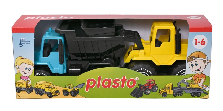 Plasto Turkos Lastbil och Gul Dumper, 30cm in de groep SPEELGOED, KINDER- & BABYPRODUCTEN / Buitenspeelgoed / Tuinspeelgoed bij TP E-commerce Nordic AB (C81860)