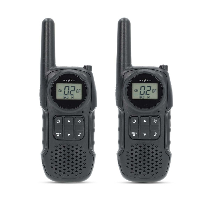 Nedis Walkie talkie Set | 2 Handsets | Tot 10 km | Frequentiekanalen: 8 | PTT / VOX | tot 3 uur | Koptelefoonoutput | Zwart in de groep SPORT, VRIJE TIJD & HOBBY / Buitenrecreatie / Walkietalkies bij TP E-commerce Nordic AB (C82814)