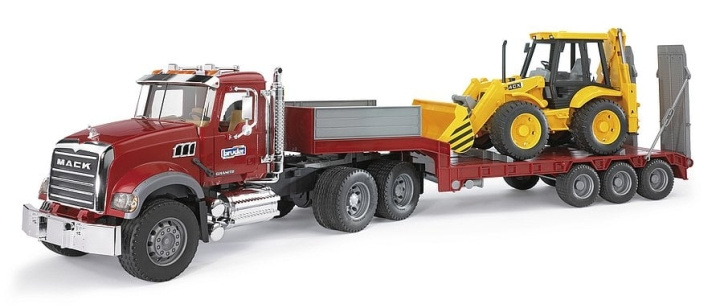 Bruder Brother MACK granietwagen met dieplader en JCB 4CX graaflaadcombinatie (02813) in de groep SPEELGOED, KINDER- & BABYPRODUCTEN / Speelgoed / Speelgoed bij TP E-commerce Nordic AB (C83637)