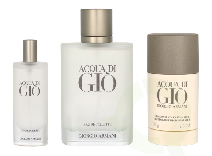 Armani Acqua Di Gio Pour Homme Giftset 190 ml Edt Spray 100ml/Edt Spray 15ml/Deodorant Stick 75g in de groep BEAUTY & HEALTH / Cadeausets / Cadeausets voor hem bij TP E-commerce Nordic AB (C84469)