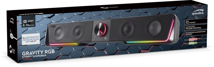 Speedlink GRAVITY RGB Stereo Soundbar, zwart in de groep HOME ELECTRONICS / Audio & Beeld / Thuisbioscoop, Hifi en Draagbaar / Bluetooth-zenders bij TP E-commerce Nordic AB (C85513)