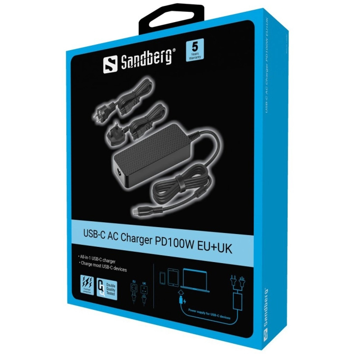 Sandberg USB-C wisselstroomoplader PD100W EU+UK in de groep COMPUTERS & RANDAPPARATUUR / Computerkabels / USB / USB-C bij TP E-commerce Nordic AB (C85948)