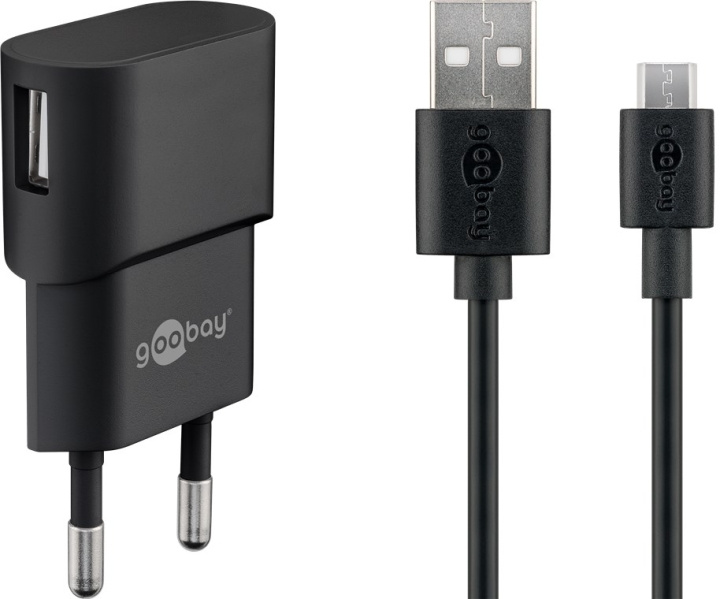 Goobay Micro-USB laddningssats (5 W) Strömförsörjning med Micro-USB-kabel 1 m (svart) in de groep SMARTPHONE & TABLETS / Opladers & Kabels / Wandoplader / Wandoplader microUSB bij TP E-commerce Nordic AB (C86843)