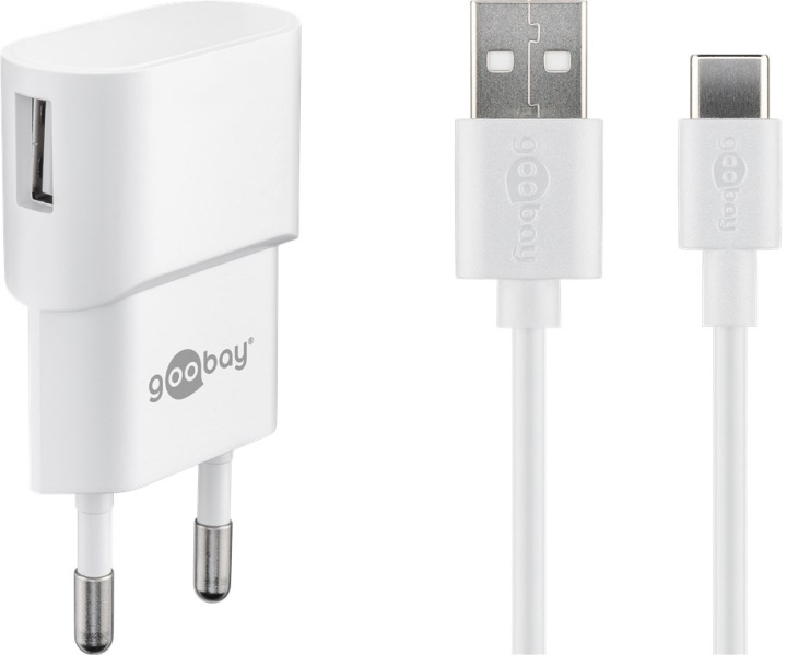 Goobay USB-C™ Dual laddningssats (5 W) Strömförsörjning med USB-C™-kabel 1 m (vit) in de groep SMARTPHONE & TABLETS / Opladers & Kabels / Wandoplader / Wandoplader Type C bij TP E-commerce Nordic AB (C86846)