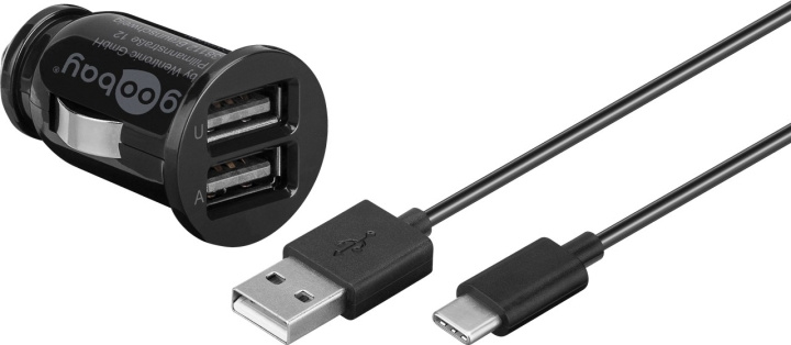 Goobay Dual USB laddare för bil USB-C™, USB-A (12 W) Laddningsadapter för bil med 2x USB-A och USB-C™-kabel 1,0 m (svart) in de groep SMARTPHONE & TABLETS / Opladers & Kabels / Autoladers / Autoladers USB bij TP E-commerce Nordic AB (C86866)