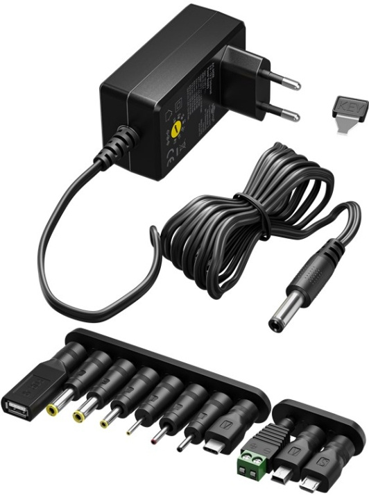 Goobay Universalnätdel 3 V - 12 V, max. 3,6 W inkl. 11 adaptrar: 7 DC-adaptrar plus USB-C™, USB-A, USB Mini-B, Micro-USB och terminalblock in de groep HUISHOUDEN & TUIN / Elektriciteit & Verlichting / Stroomadapters bij TP E-commerce Nordic AB (C86928)