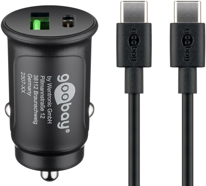 Goobay Dual USB snabbladdare för bil USB-C™ (27 W) laddningsadapter för bil med 1x USB-C™ och 1x USB-A, USB-C™-kabel, 1 m, svart in de groep SMARTPHONE & TABLETS / Opladers & Kabels / Autoladers / Autoladers Type-C bij TP E-commerce Nordic AB (C86939)