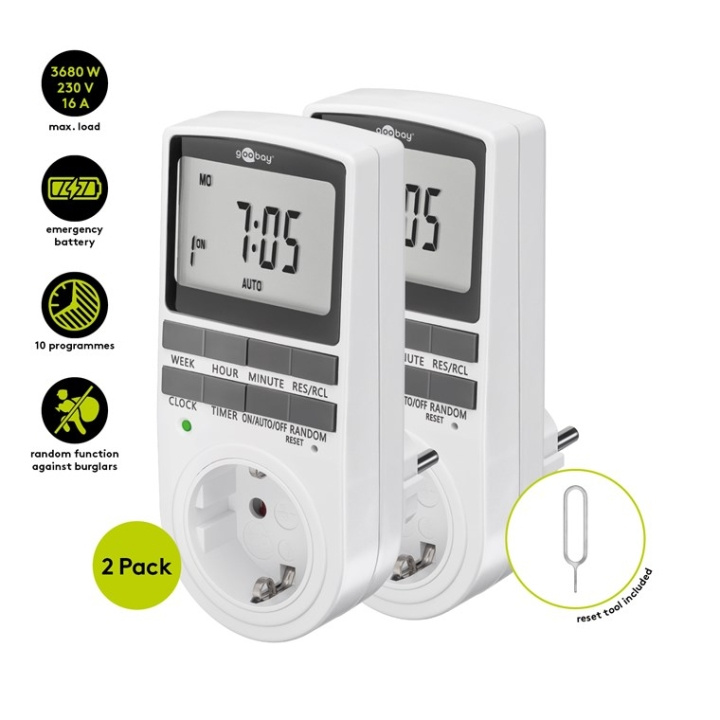 Goobay Digital timer, set om 2 programmerbar timer med kontakt med skyddsjord (typ F) in de groep HUISHOUDEN & TUIN / Elektriciteit & Verlichting / Timers bij TP E-commerce Nordic AB (C86963)