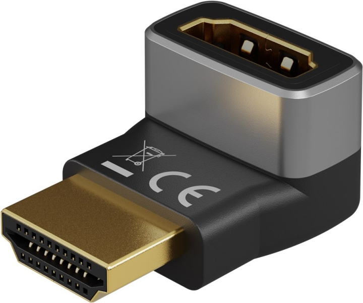 Goobay HDMI™ vinkeladapter 90° vertikal, 8K @ 60 Hz, guldpläterad HDMI™-uttag (typ A) > HDMI™ kontakt (typ A) 90 ° in de groep HOME ELECTRONICS / Kabels & Adapters / HDMI / Adapters bij TP E-commerce Nordic AB (C86969)