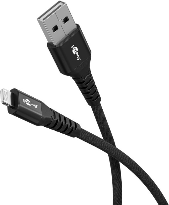 Goobay Lightning-USB-A supersoft textilkabel med metallkontakter, 0,5 m, svart MFi-certifierad, elegant och extra robust laddnings- och synkroniseringskabel för Apple iPhone/iPad (svart) in de groep SMARTPHONE & TABLETS / Opladers & Kabels / Kabels / Kabels Lightning bij TP E-commerce Nordic AB (C87025)