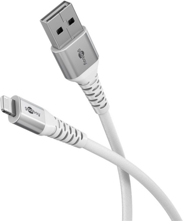 Goobay Lightning-USB-A supersoft textilkabel med metallkontakter, 0,5 m, vit MFi-certifierad, elegant och extra robust laddnings- och synkroniseringskabel för Apple iPhone/iPad (vit) in de groep SMARTPHONE & TABLETS / Opladers & Kabels / Kabels / Kabels Lightning bij TP E-commerce Nordic AB (C87031)