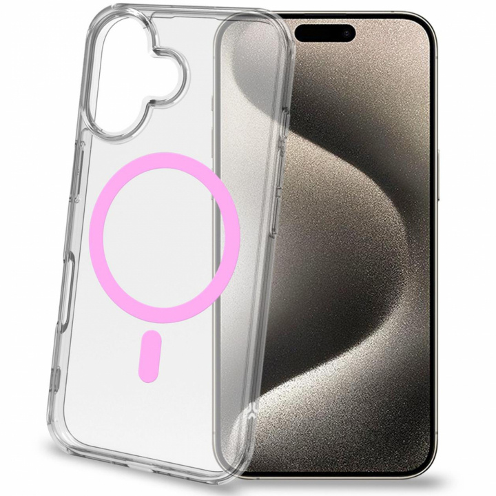 Celly Gelskinmag Magnetic Cover MagSafe iPhone 16 Transparent + Rosa in de groep SMARTPHONE & TABLETS / Mobielbescherming / Apple / iPhone 16 bij TP E-commerce Nordic AB (C88235)