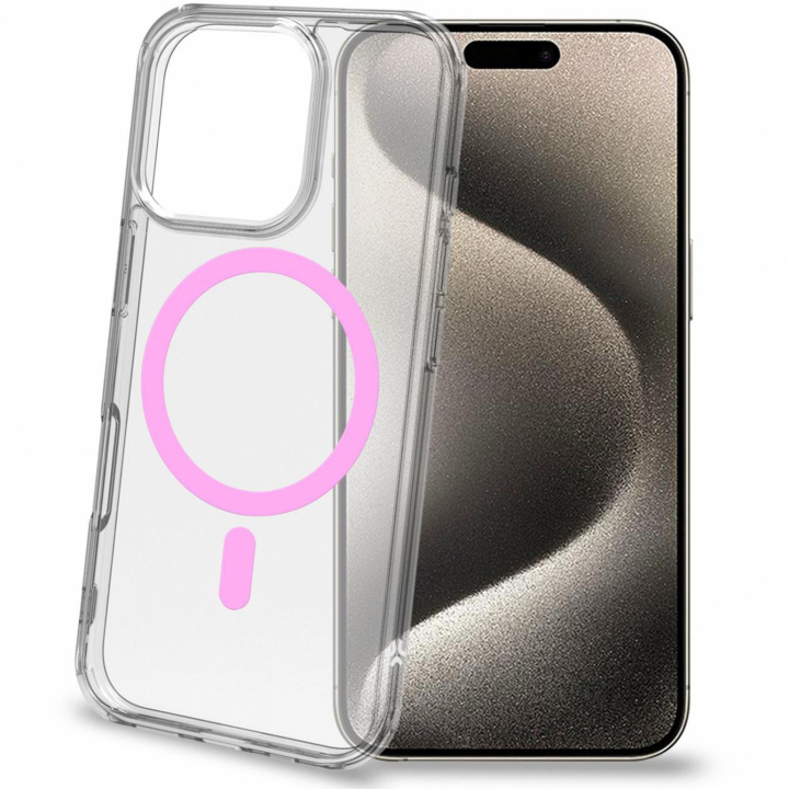 Celly Gelskinmag Magnetic Cover MagSafe iPhone 16 Pro Transparent + Rosa in de groep SMARTPHONE & TABLETS / Mobielbescherming / Apple / iPhone 16 bij TP E-commerce Nordic AB (C88236)