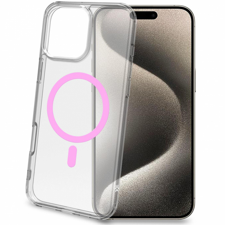 Celly Gelskinmag Magnetic Cover MagSafe iPhone 16 Pro Max Transparent + Rosa in de groep SMARTPHONE & TABLETS / Mobielbescherming / Apple / iPhone 16 bij TP E-commerce Nordic AB (C88237)