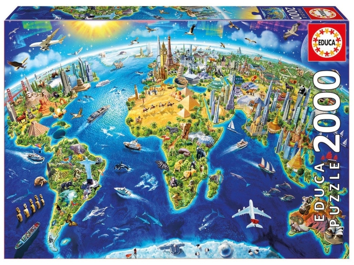 Educa Puzzel 2000 - Wereldoriëntatiepunten Globus (017129) in de groep SPORT, VRIJE TIJD & HOBBY / Hobby / Puzzel bij TP E-commerce Nordic AB (C89102)