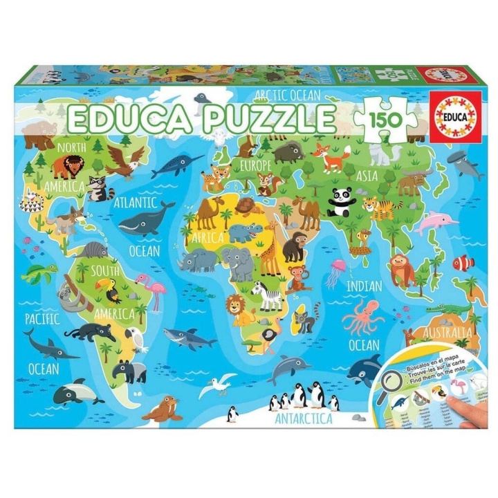 Educa 150 stukjes - Wereldkaart Dieren puzzel (018115) in de groep SPEELGOED, KINDER- & BABYPRODUCTEN / Speelgoed / Kinderpuzzel bij TP E-commerce Nordic AB (C89995)