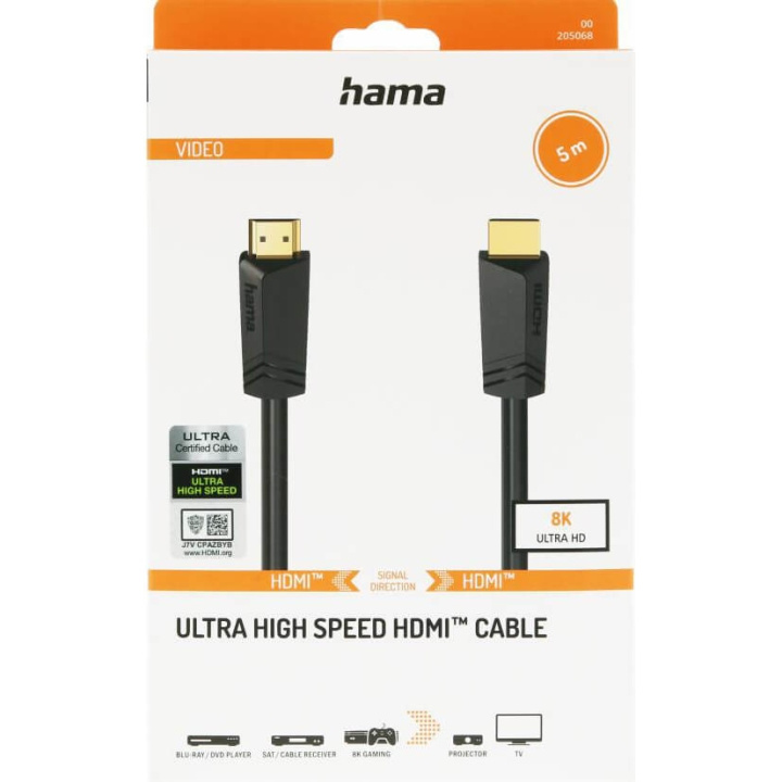 Hama Kabel HDMI Ultra High Speed 8K 48Gbit/s Guld 5.0m in de groep HOME ELECTRONICS / Kabels & Adapters / HDMI bij TP E-commerce Nordic AB (C90736)