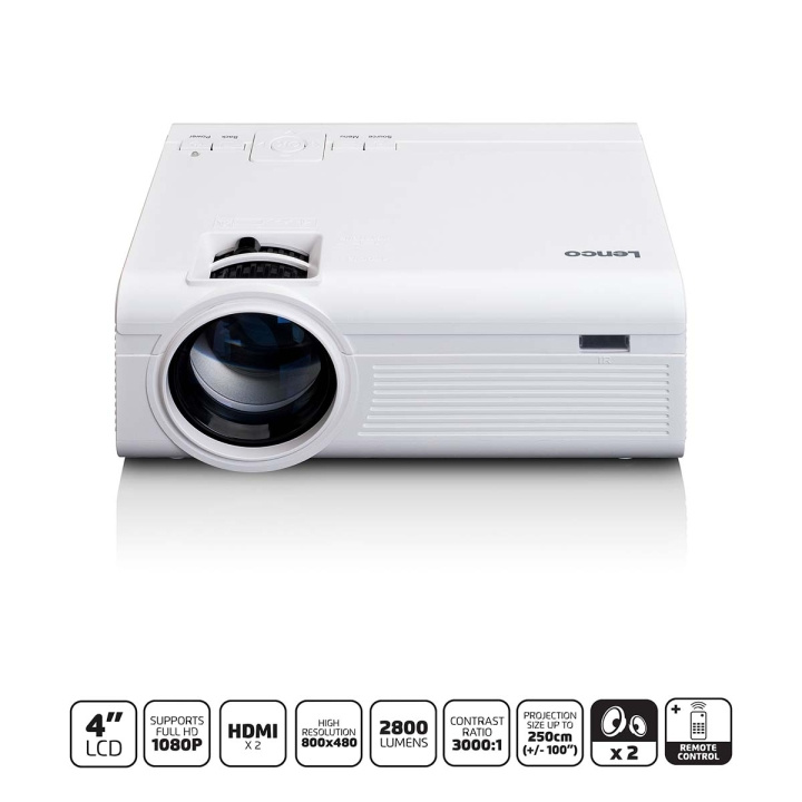 Lenco LCD Projector met hoge resolutie, ondersteunt Full HD 1080P inhoud Wit in de groep HOME ELECTRONICS / Audio & Beeld / Thuisbioscoop, Hifi en Draagbaar / Projectoren & Accessoires bij TP E-commerce Nordic AB (C90751)