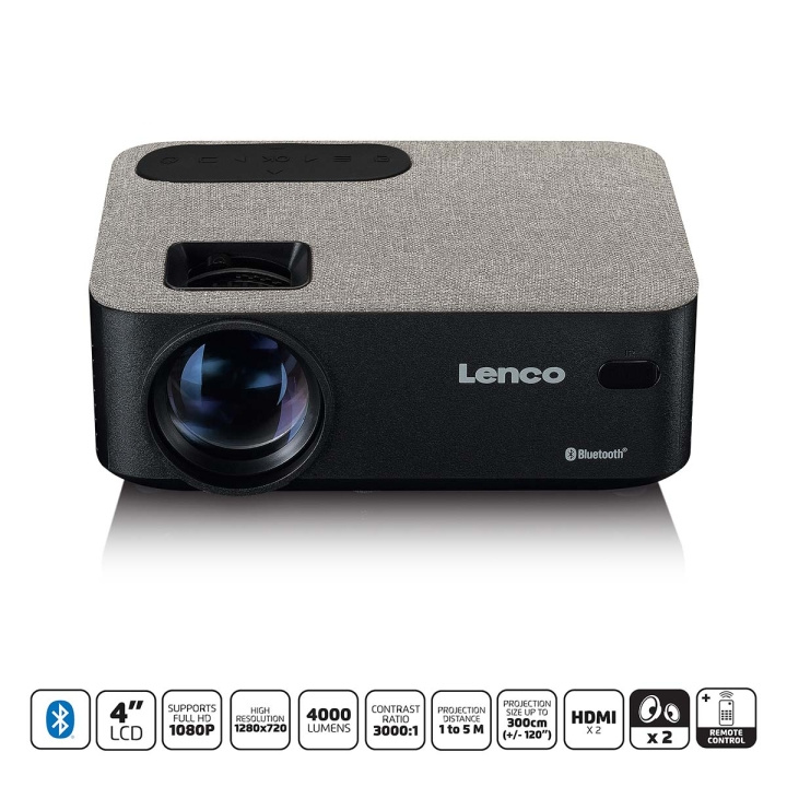 Lenco HD 720P LCD Projector met Bluetooth Grijs in de groep HOME ELECTRONICS / Audio & Beeld / Thuisbioscoop, Hifi en Draagbaar / Projectoren & Accessoires bij TP E-commerce Nordic AB (C90756)