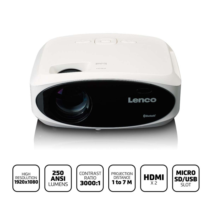 Lenco Full HD 1080P LCD-projector met Bluetooth Wit in de groep HOME ELECTRONICS / Audio & Beeld / Thuisbioscoop, Hifi en Draagbaar / Projectoren & Accessoires bij TP E-commerce Nordic AB (C90758)