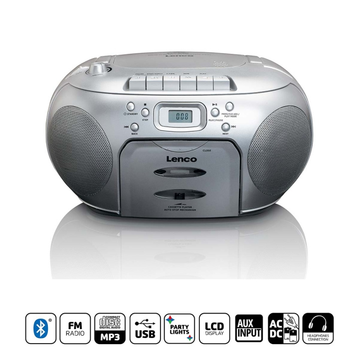 Lenco Portable FM Radio CD- Cassette player Silver in de groep HOME ELECTRONICS / Audio & Beeld / Thuisbioscoop, Hifi en Draagbaar / Radio & Wekkers / Draadloze audiozender bij TP E-commerce Nordic AB (C90759)