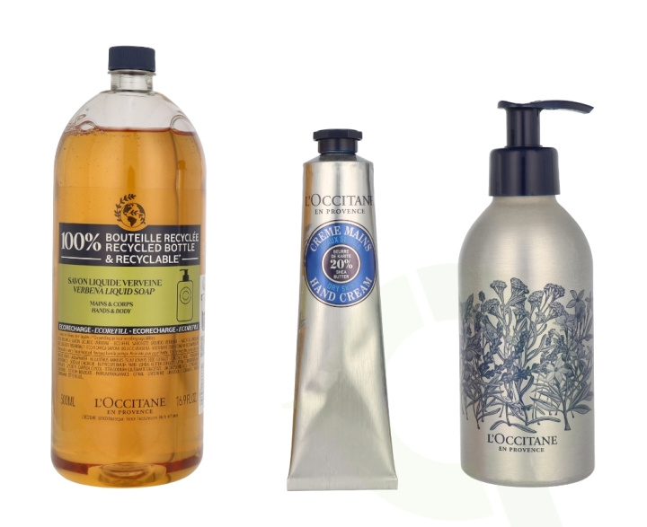 L\'Occitane Beautiful Hands Set 575 ml Eco Refill Shea Liquid Soap Verbena 500ml/Shea Hand Cream 75ml/Empty Forever Bottle in de groep BEAUTY & HEALTH / Cadeausets / Cadeausets voor haar bij TP E-commerce Nordic AB (C91974)