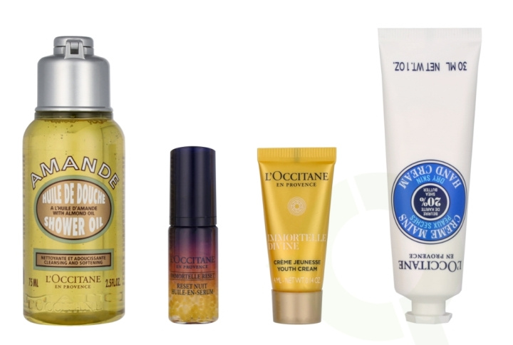 L\'Occitane Iconics L\'Occitane Set 114 ml Immortelle Nuit Huile-en-Serum 5ml/Immortelle Divine Cream 4ml/Almond Shower Oil 75ml/Shea Butter Dry Skin Hand Cream 30ml in de groep BEAUTY & HEALTH / Cadeausets / Cadeausets voor haar bij TP E-commerce Nordic AB (C91975)