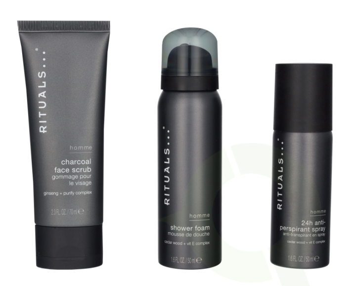 Rituals Homme Trial Set 170 ml Shower Foam 50ml/24h Anti-Perspirant Spray 50ml/Charcoal Face Scrub 70ml in de groep BEAUTY & HEALTH / Cadeausets / Cadeausets voor hem bij TP E-commerce Nordic AB (C92000)