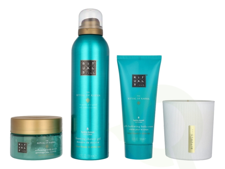 Rituals Karma Set 565 ml 48h Hydrating Body Cream 100ml/Scented Candle 140ml/Softening Body Scrub 125ml/Foaming Shower Gel 200ml in de groep BEAUTY & HEALTH / Cadeausets / Cadeausets voor haar bij TP E-commerce Nordic AB (C92081)