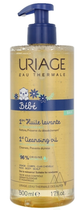 Uriage Bebe 1st Cleansing Oil 500 ml Cleansess, Prevents Dryness in de groep BEAUTY & HEALTH / Huidsverzorging / Lichaamsverzorging / Bad- en douchegels bij TP E-commerce Nordic AB (C92176)