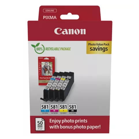 Canon Bläck 2106C006 CLI-581 Multipack + Papper in de groep COMPUTERS & RANDAPPARATUUR / Printers & Accessoires / Inkt & Toner / Inktpatronen / Canon bij TP E-commerce Nordic AB (C92305)