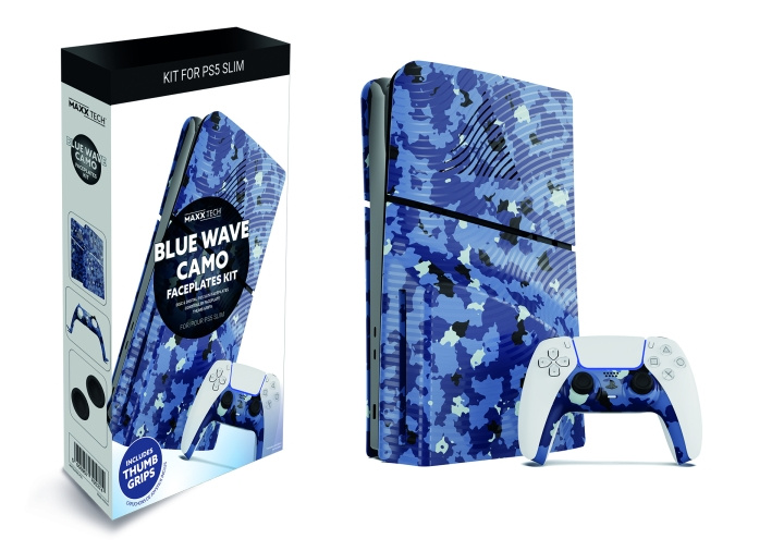 Maxx Tech PS5 Slim Faceplates + Controller Faceplates - Blue Wave Camo in de groep HOME ELECTRONICS / Spelconsoles en accessoires / Sony PlayStation 5 bij TP E-commerce Nordic AB (C93179)