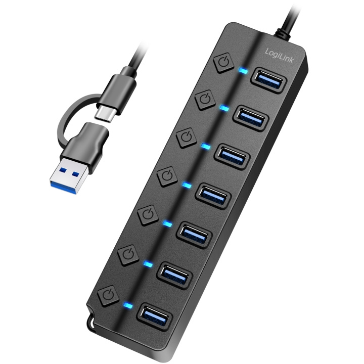 LogiLink USB-hub 7-port med separata På/Av-knappar USB-C/USB-A in USB 3.2 Gen1 in de groep COMPUTERS & RANDAPPARATUUR / Computeraccessoires / USB-hubs bij TP E-commerce Nordic AB (C93481)