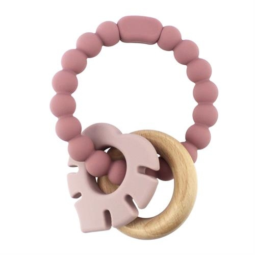 Magni Bijtarmband silicone met houten ring en blaadjes bijlage -Dusty rose (5545) in de groep SPEELGOED, KINDER- & BABYPRODUCTEN / Babyspeelgoed / Activiteitenspeelgoed bij TP E-commerce Nordic AB (C94335)