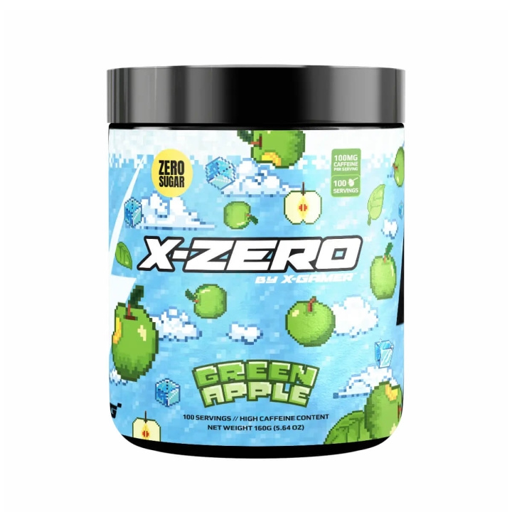 X-GAMER Energidryckspulver X-Zero 160 gram Green Apple in de groep COMPUTERS & RANDAPPARATUUR / GAMING / Energiedrankjes voor gamers bij TP E-commerce Nordic AB (C94718)