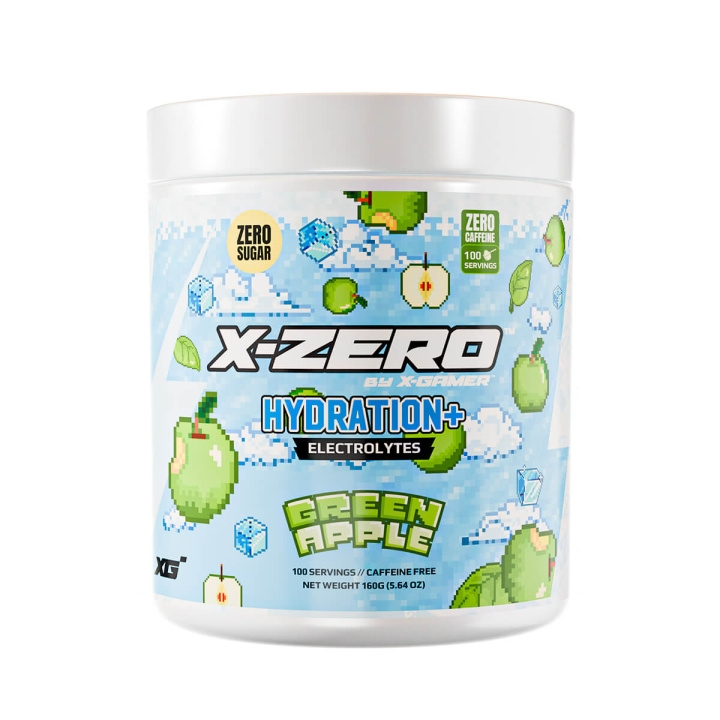 X-GAMER Energidryckspulver X-Zero Hydration+ 160 gram Green Apple in de groep COMPUTERS & RANDAPPARATUUR / GAMING / Energiedrankjes voor gamers bij TP E-commerce Nordic AB (C94719)