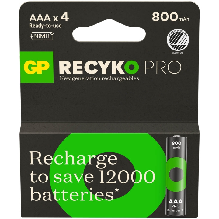 GP Batteri Recyko Pro NiMH AAA HR03 800mAh 4-Pack in de groep HOME ELECTRONICS / Batterijen & Opladers / Batterijen / AAA bij TP E-commerce Nordic AB (C94758)