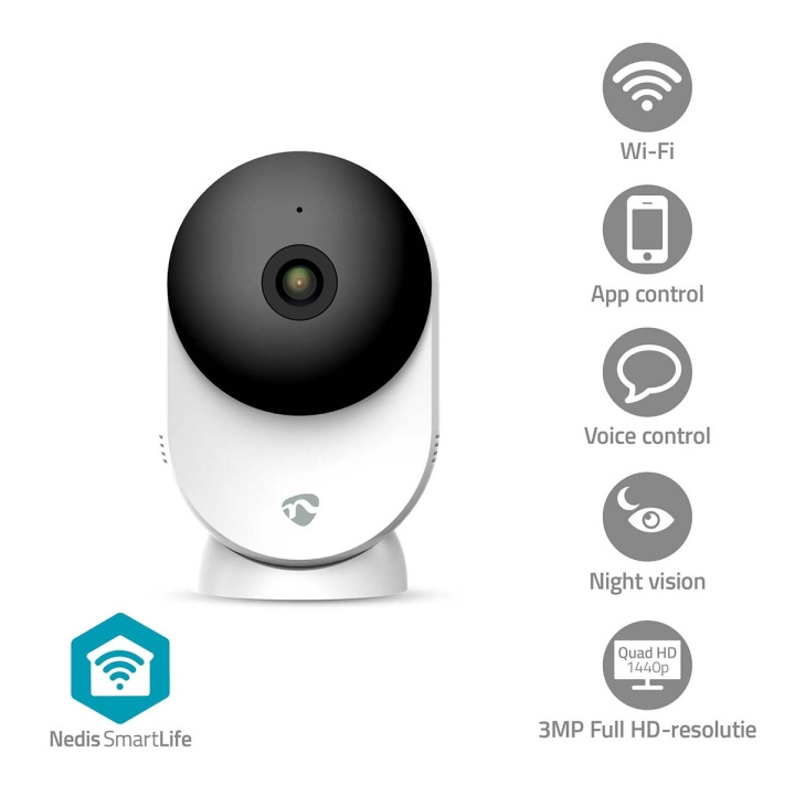 Nedis SmartLife Camera voor Binnen | Wi-Fi | 3MP Full HD 1296p | Cloud Opslag (optioneel) / microSD (niet inbegrepen) / Onvif | Met bewegingssensor | Nachtzicht | Wit in de groep HUISHOUDEN & TUIN / Alarm & Beveiliging / Beveiligingscamera\'s / Digitaal (netwerk) / Binnencamera\'s bij TP E-commerce Nordic AB (C94858)