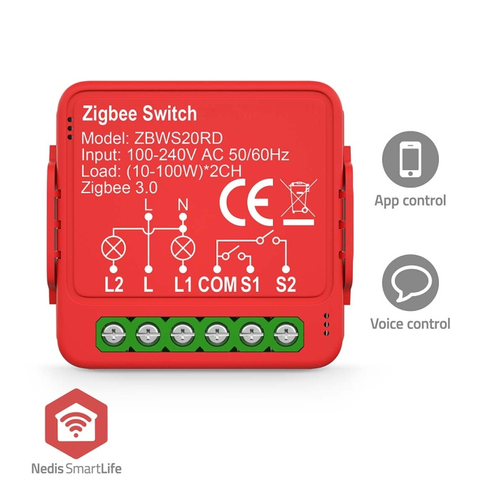 Nedis SmartLife Schakelaar | Zigbee 3.0 | 2x100 W | Kroonsteen | App beschikbaar voor: Android™ / IOS in de groep HUISHOUDEN & TUIN / Elektriciteit & Verlichting / Elektrische installatie / Accessoires bij TP E-commerce Nordic AB (C94864)