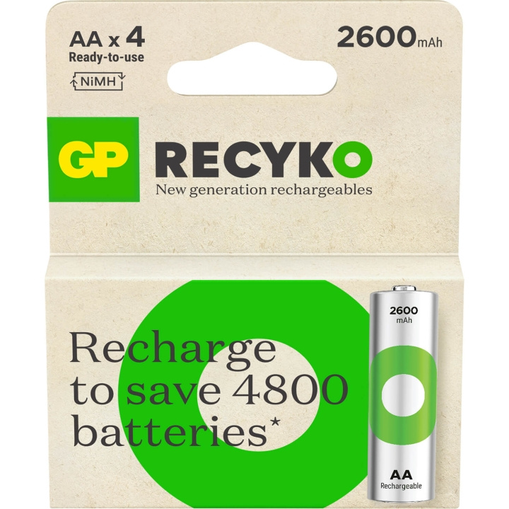 GP Batteri Recyko NiMH AA HR6 2600mAh 4-Pack in de groep HOME ELECTRONICS / Batterijen & Opladers / Oplaadbare batterijen / AA bij TP E-commerce Nordic AB (C95420)