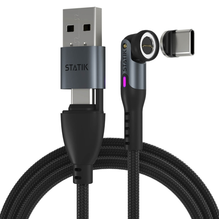 STATIK Kabel 360 Pro Magnetisk Spets USB-C/Blixt/MicroUSB Svart 1m in de groep COMPUTERS & RANDAPPARATUUR / Computerkabels / USB / USB-C bij TP E-commerce Nordic AB (C99565)