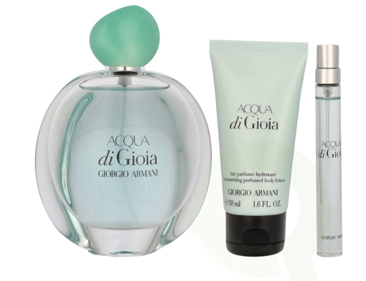 Armani Acqua Di Gioia Giftset 160 ml Edp Spray 100ml/Edp Spray 10ml/Body Lotion 50ml in de groep BEAUTY & HEALTH / Cadeausets / Cadeausets voor haar bij TP E-commerce Nordic AB (C99684)