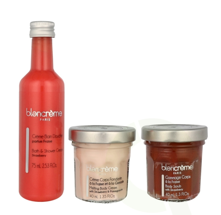 Blancreme Body Essentials Trio Set 155 ml Shower Gel 75ml/Body Scrub 40ml/Body Cream 40ml - Strawberry in de groep BEAUTY & HEALTH / Cadeausets / Cadeausets voor haar bij TP E-commerce Nordic AB (C99692)