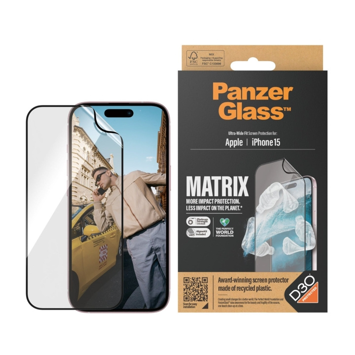 PanzerGlass ECO MATRIX Screen Protector met D3O® iPhone 15 - Ultra-Wide Fit w. AlignerKit in de groep SMARTPHONE & TABLETS / Mobielbescherming / Apple / iPhone 15 bij TP E-commerce Nordic AB (D00790)