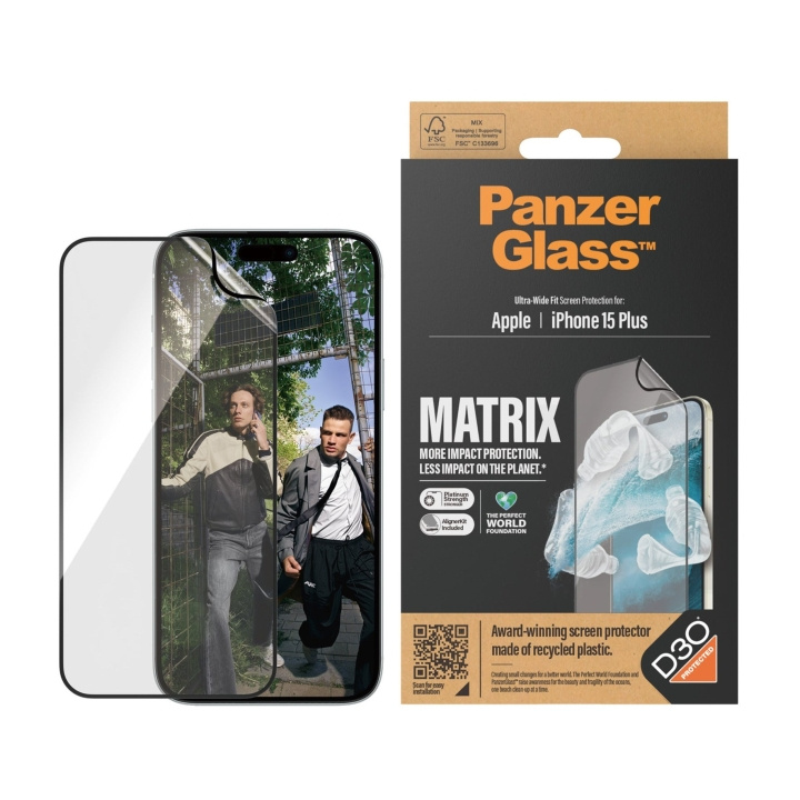 PanzerGlass ECO MATRIX Screen Protector met D3O® iPhone 15 Plus - Ultra-Wide Fit w. AlignerKit in de groep SMARTPHONE & TABLETS / Mobielbescherming / Apple / iPhone 15 bij TP E-commerce Nordic AB (D00791)