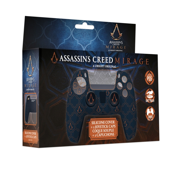 Trade Invaders Assassin\'s Creed Mirage - Siliconen handgreep + duimstickkapjes voor PS5-controller - Blauw logo in de groep HOME ELECTRONICS / Spelconsoles en accessoires / Sony PlayStation 5 / Accessoires bij TP E-commerce Nordic AB (D00875)