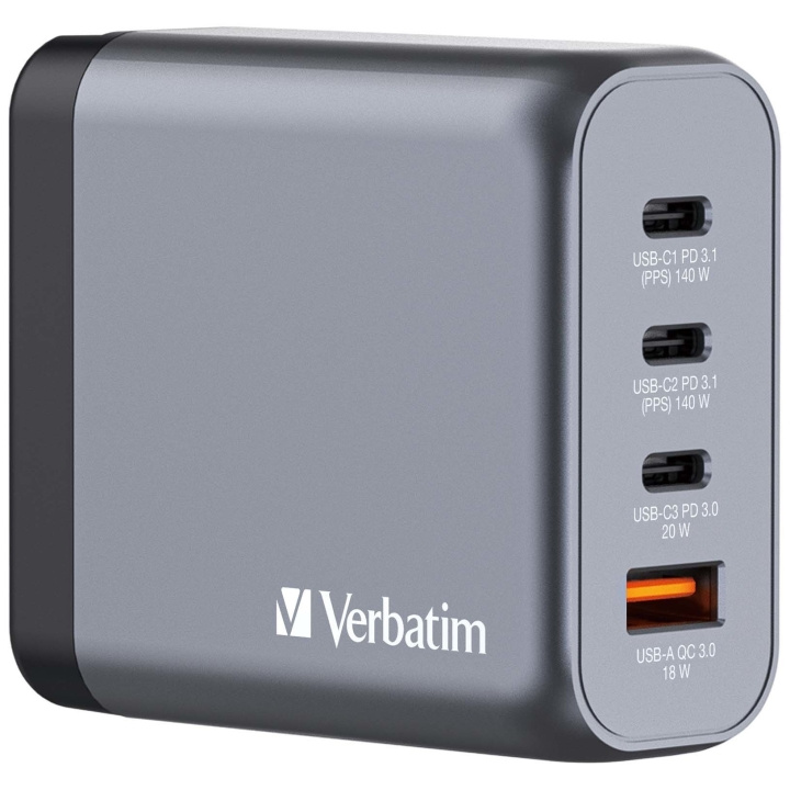 Verbatim GNC-140 GaN oplader 4-poorts 140W USB-A/USB-C in de groep SMARTPHONE & TABLETS / Opladers & Kabels / Wandoplader / Wandoplader Type C bij TP E-commerce Nordic AB (D00981)